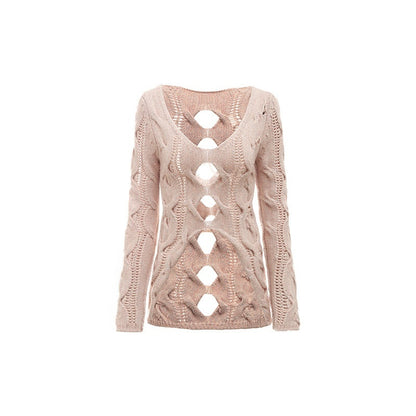 1JINN_STUDIO_Olive_Green_Openwork_Cable_Knit_V-neck_Women&