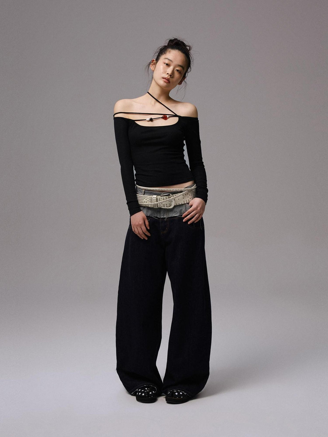 1JINN STUDIO One Shoulder Beaded Tie Slim Fit Women&