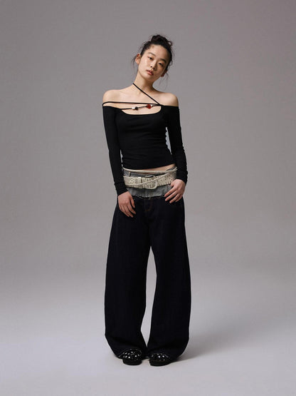1JINN STUDIO One Shoulder Beaded Tie Slim Fit Women&