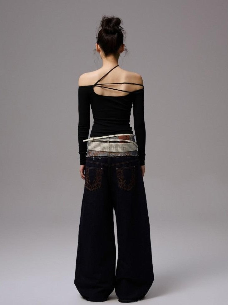 1JINN STUDIO One Shoulder Beaded Tie Slim Fit Women&