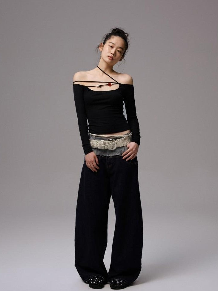 1JINN STUDIO One Shoulder Beaded Tie Slim Fit Women&