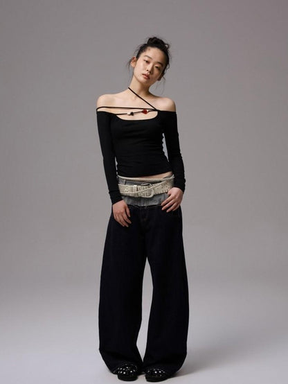 1JINN STUDIO One Shoulder Beaded Tie Slim Fit Women&