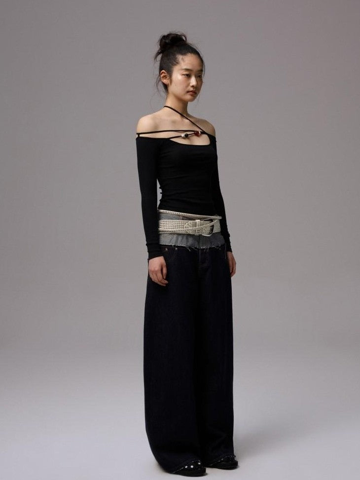 1JINN STUDIO One Shoulder Beaded Tie Slim Fit Women&