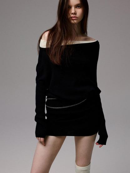1JINN STUDIO One Shoulder Colorblock Bodycon Faux Two Piece Women&