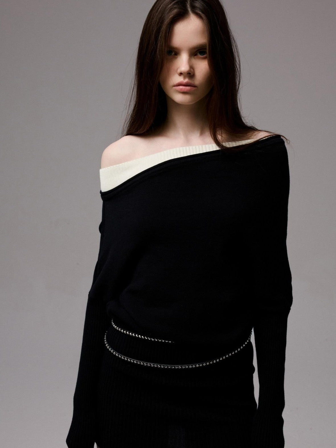 1JINN STUDIO One Shoulder Colorblock Bodycon Faux Two Piece Women&