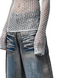 1JINN STUDIO Openwork Cable Knit Cropped Long Sleeve Women&