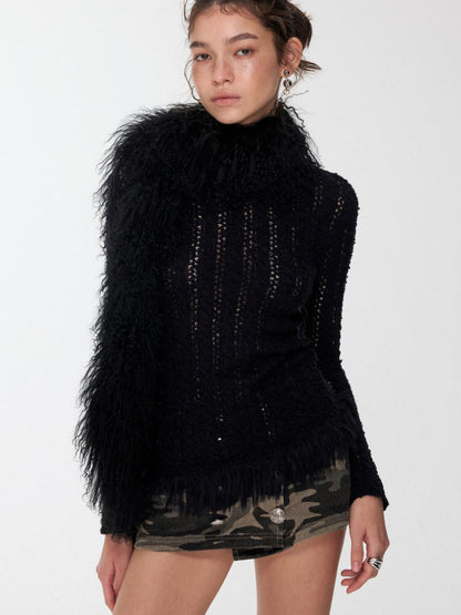 1JINN STUDIO Openwork Cabled Eyelash Off Shoulder Women&