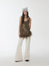 1JINN STUDIO Ostrich Feather Hem Rhinestone Embellished U Neck Women&