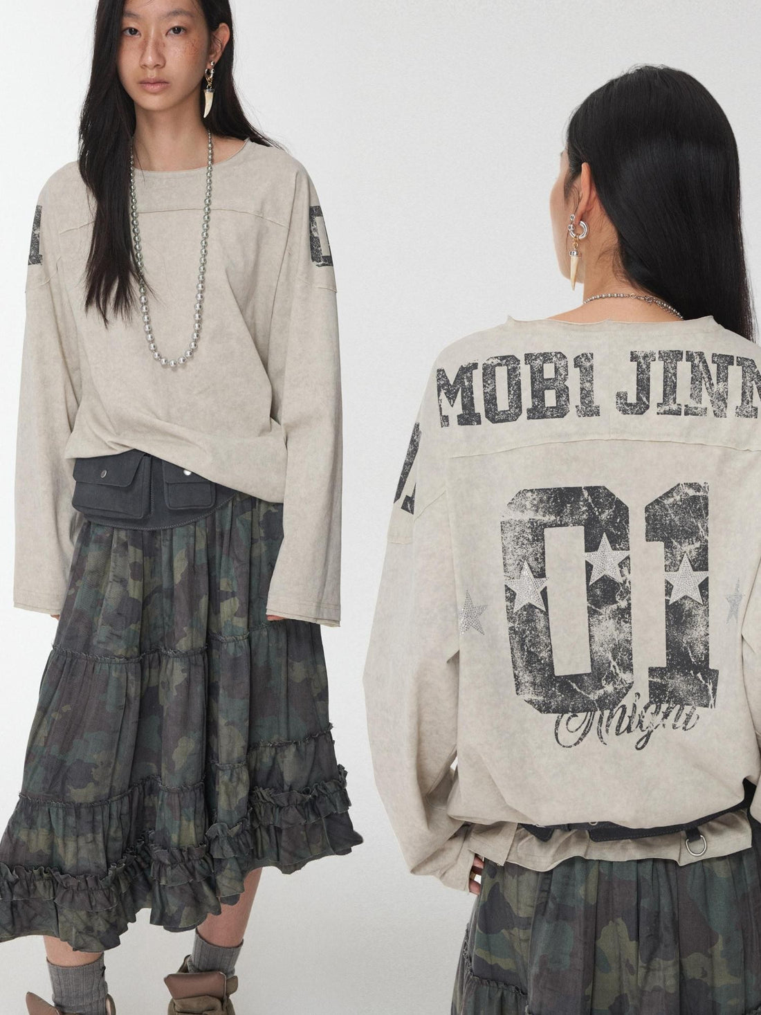 1JINN STUDIO Oversize Football Print Crystals Women&