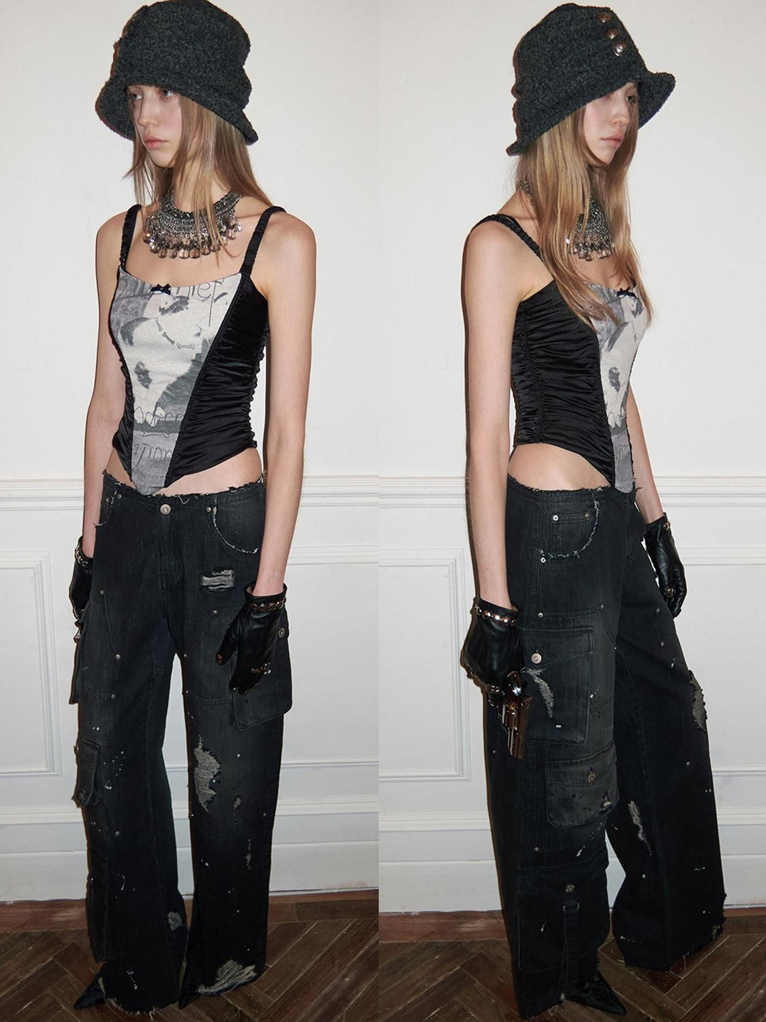 1JINN STUDIO Paint Splatter Vintage Multi Pocket Cargo Women&