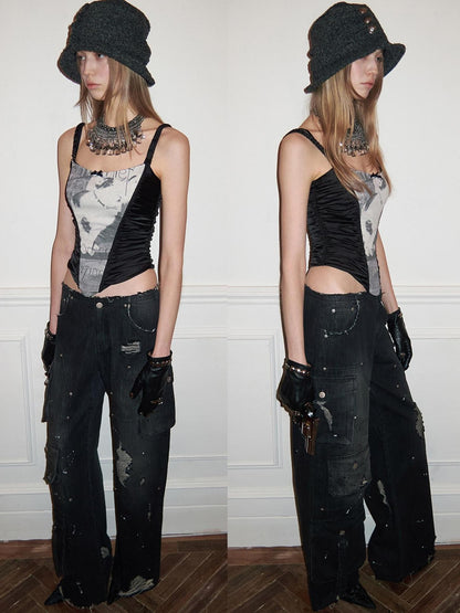 1JINN STUDIO Paint Splatter Vintage Multi Pocket Cargo Women&