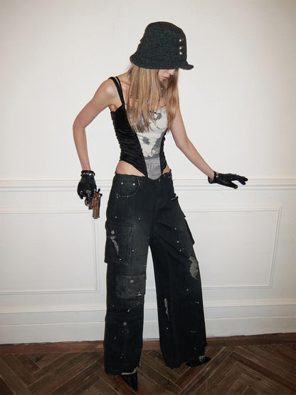 1JINN STUDIO Paint Splatter Vintage Multi Pocket Cargo Women&