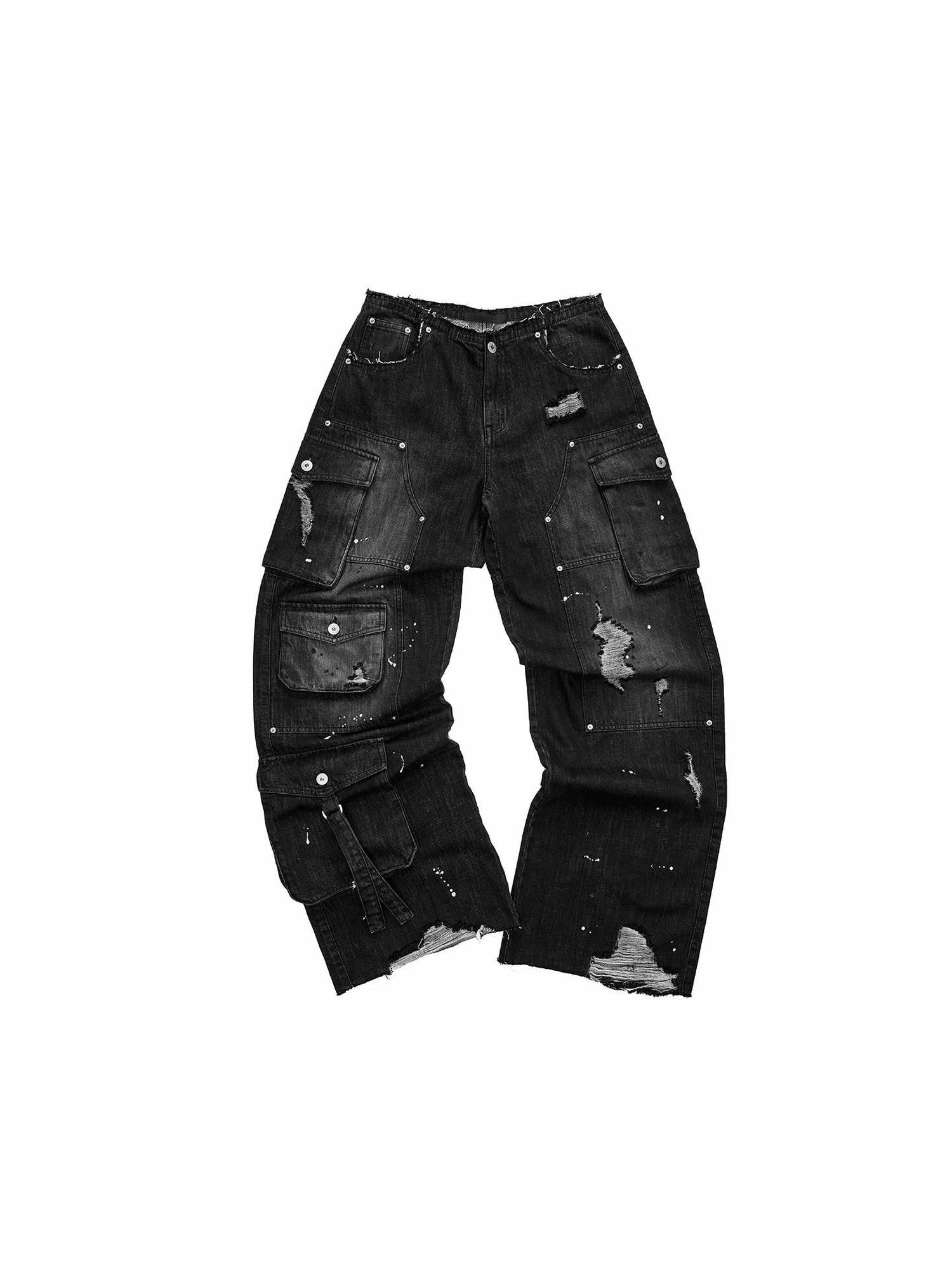 1JINN STUDIO Paint Splatter Vintage Multi Pocket Cargo Women&