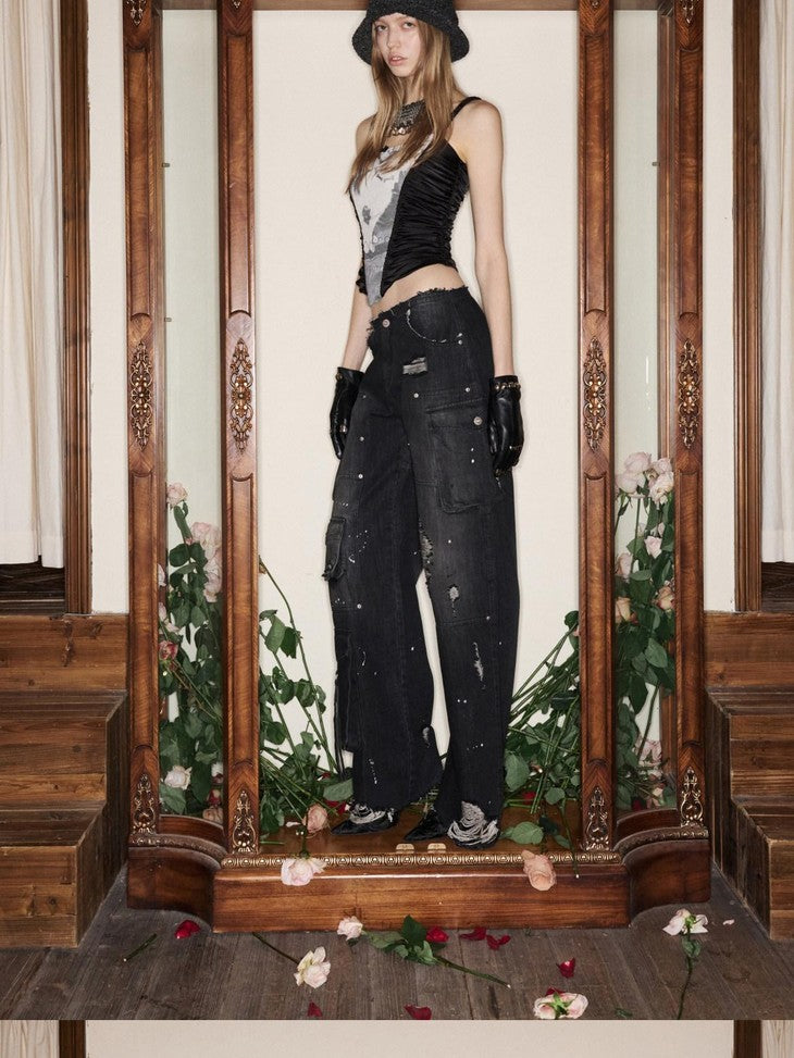 1JINN STUDIO Paint Splatter Vintage Multi Pocket Cargo Women&