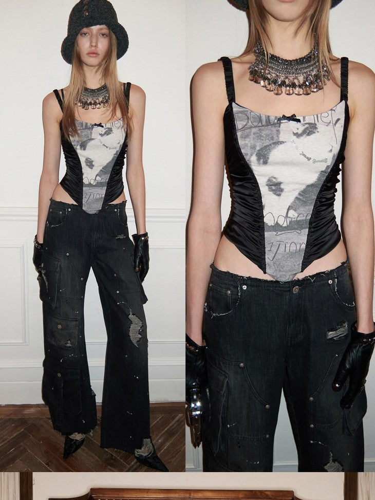1JINN STUDIO Paint Splatter Vintage Multi Pocket Cargo Women&