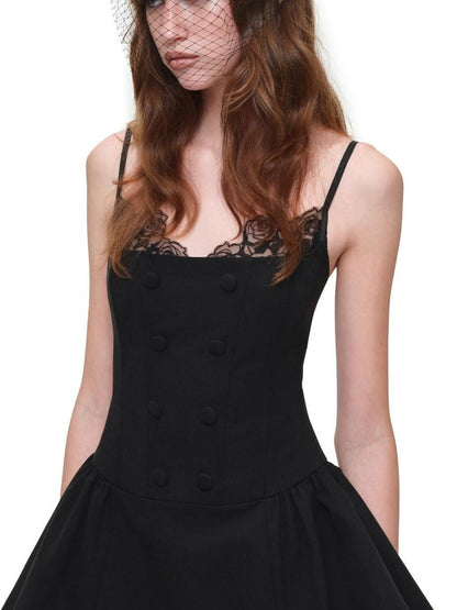 1JINN STUDIO Patchwork Lace Napoleon Double Breasted Cinched Waist Women&