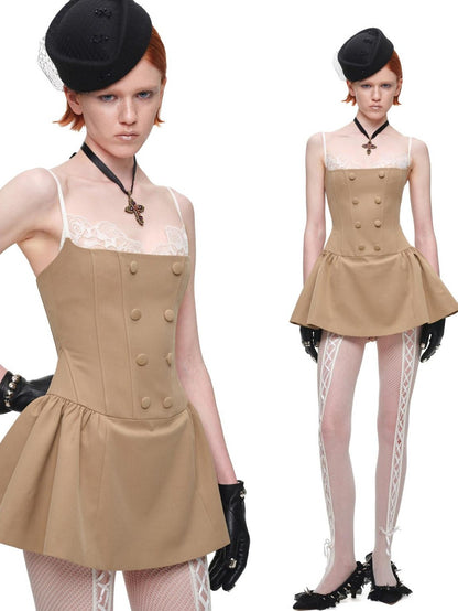 1JINN STUDIO Patchwork Lace Napoleon Double Breasted Cinched Waist Women&