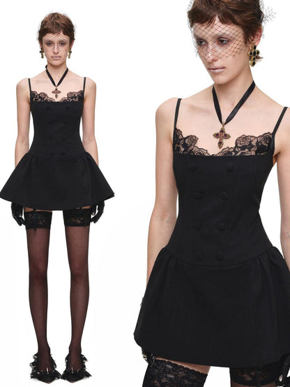 1JINN STUDIO Patchwork Lace Napoleon Double Breasted Cinched Waist Women&