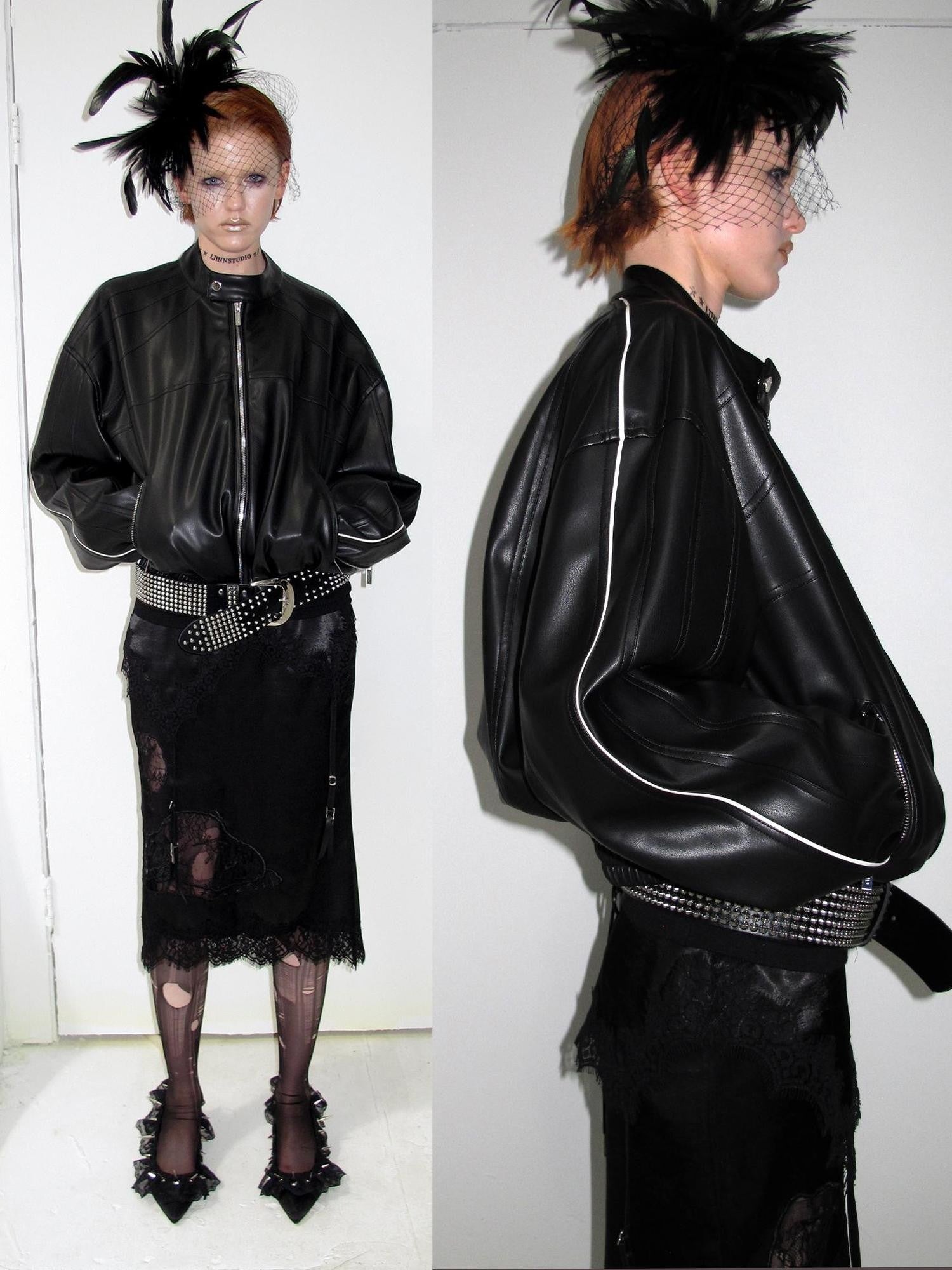 1JINN STUDIO Pencil Low Waist Lace Splice Deconstructed Women&