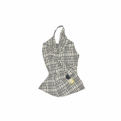 1JINN_STUDIO_Plaid_Backless_Halter_Drawstring_Mid_Length_Women&