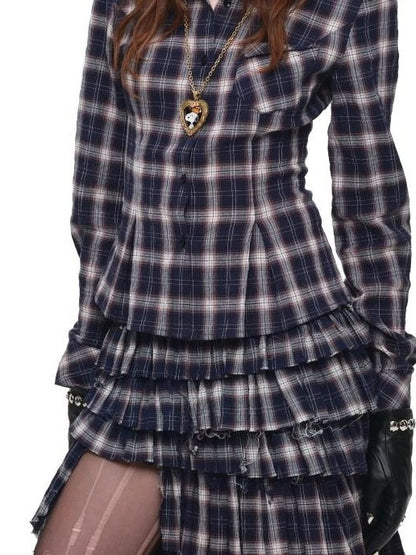 1JINN STUDIO Plaid Irregular Deconstructed Layered Patchwork Slit A Line Women&