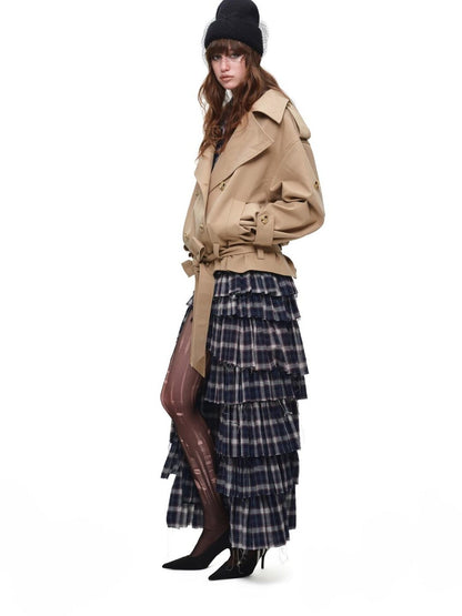 1JINN STUDIO Plaid Irregular Deconstructed Layered Patchwork Slit A Line Women&