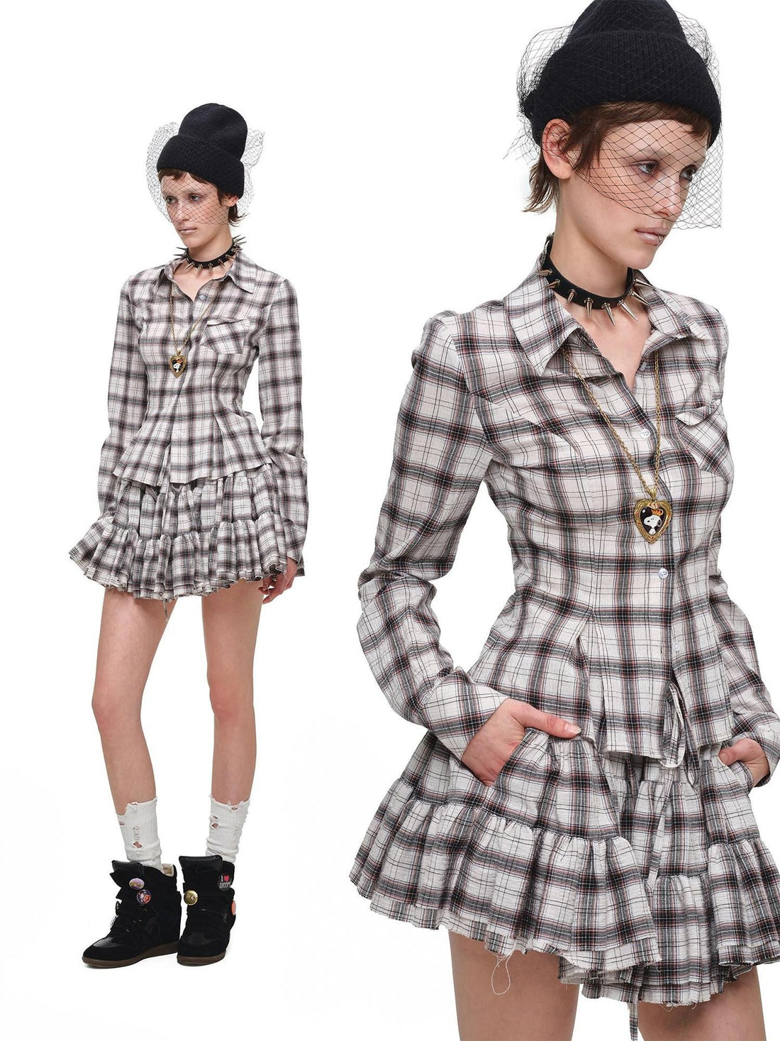 1JINN STUDIO Plaid Vintage Slim Fit Women&