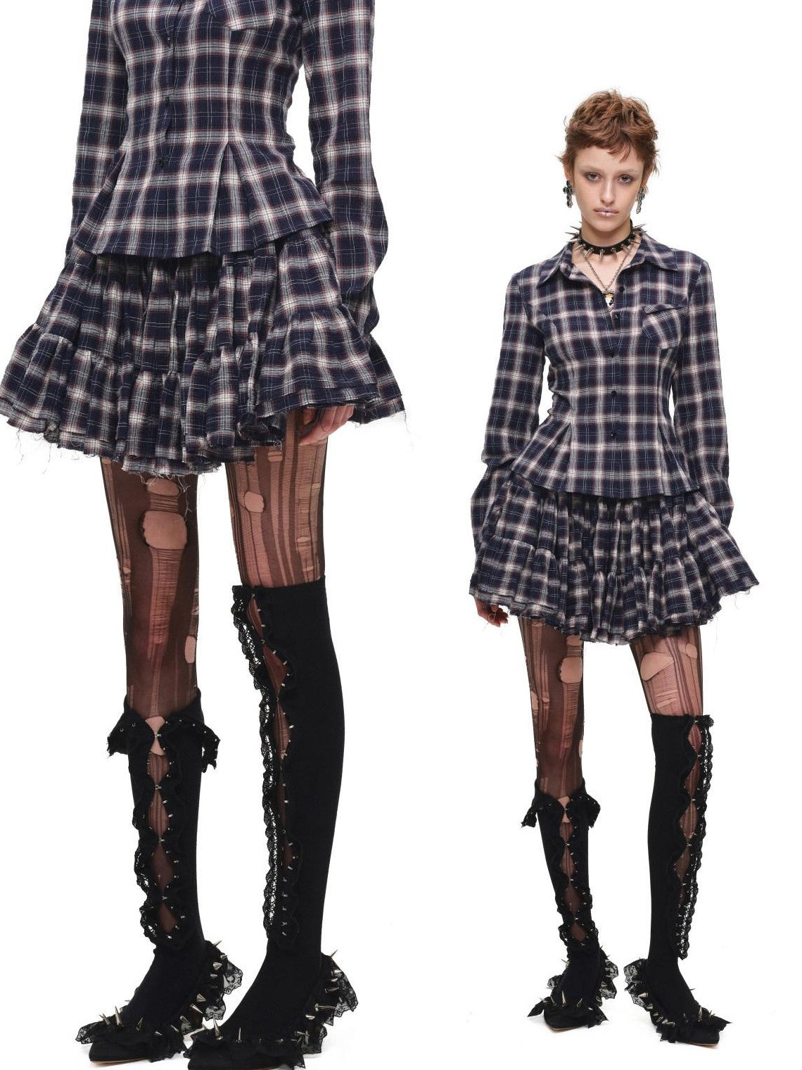 1JINN STUDIO Plaid Vintage Slim Fit Women&