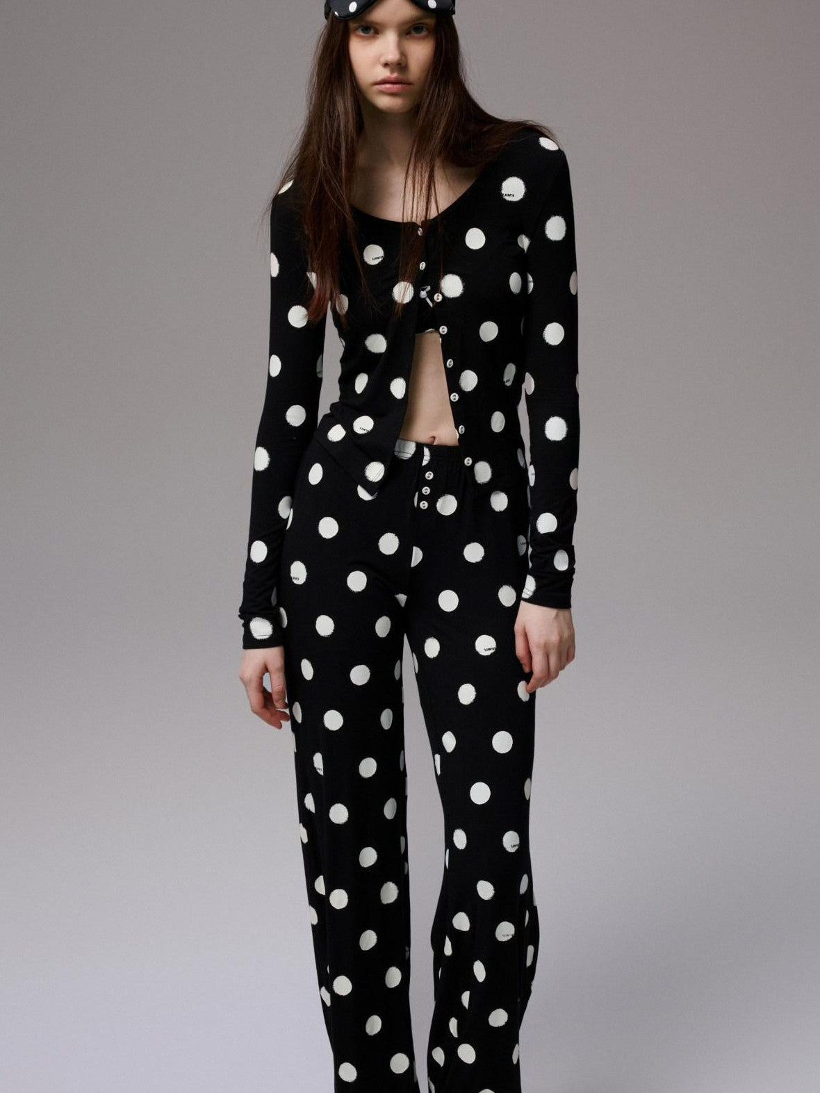 1JINN STUDIO Playful Contrast Polka Dot Cardigan Women&