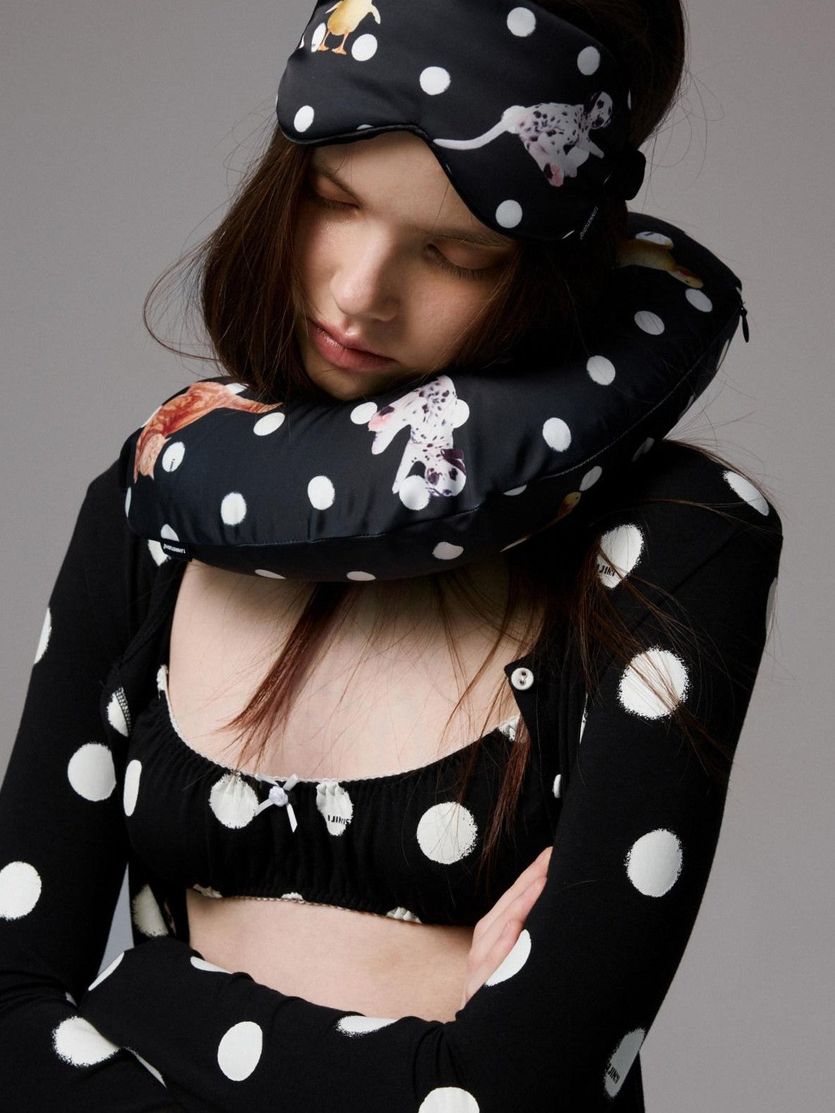1JINN STUDIO Playful Contrast Polka Dot Cardigan Women&