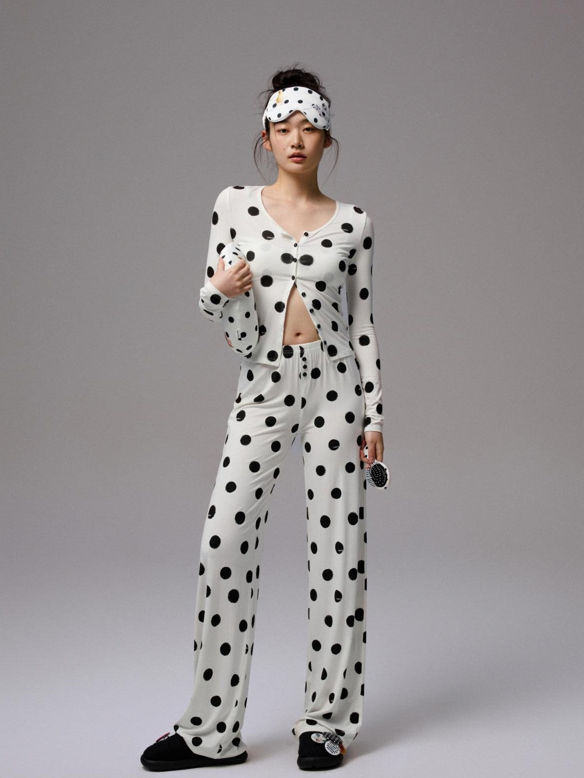 1JINN STUDIO Playful Contrast Polka Dot Cardigan Women&