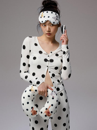 1JINN STUDIO Playful Contrast Polka Dot Cardigan Women&