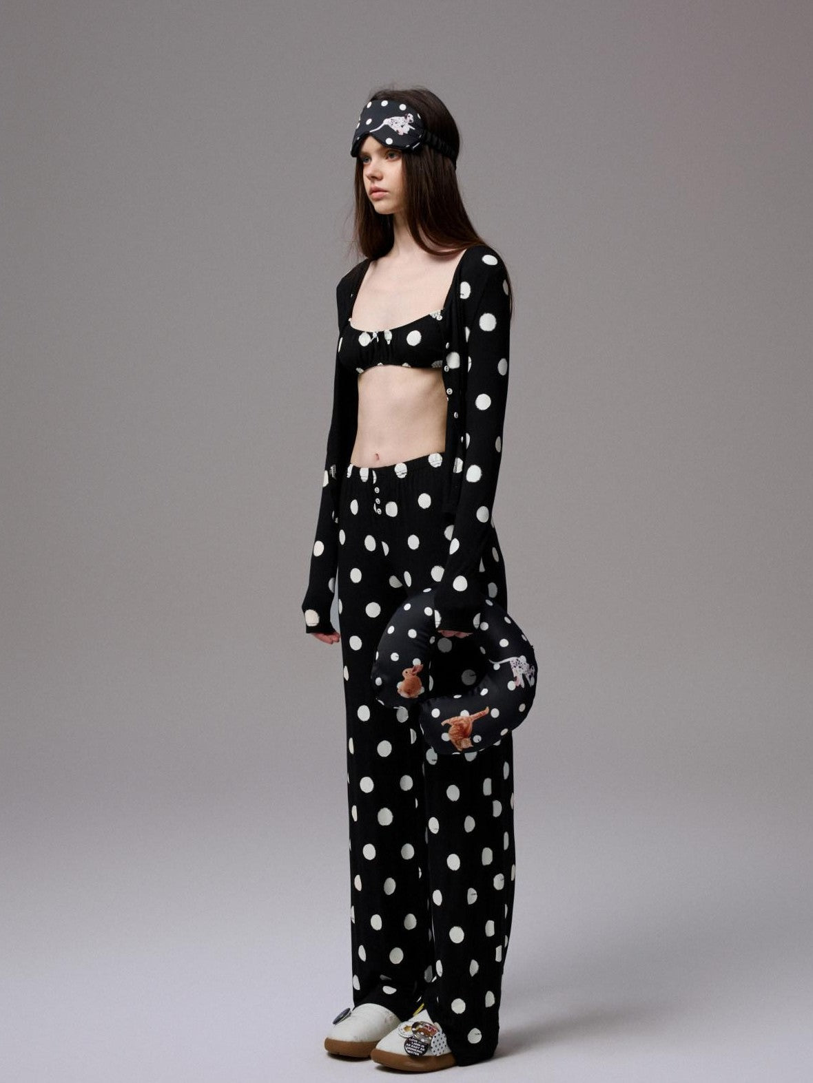 1JINN STUDIO Playful Contrast Polka Dot Cardigan Women&