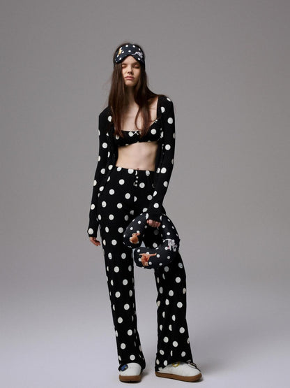 1JINN STUDIO Playful Contrast Polka Dot Cardigan Women&