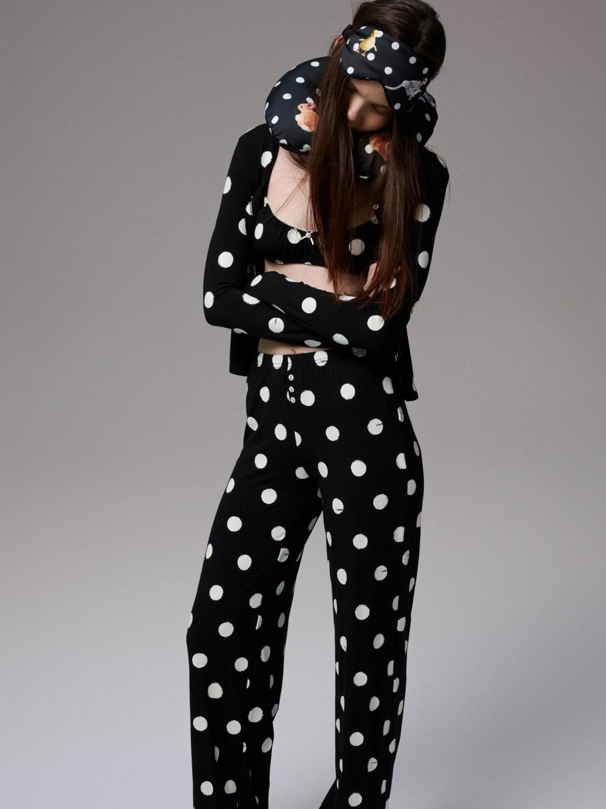 1JINN STUDIO Playful Contrast Polka Dot Cardigan Women&