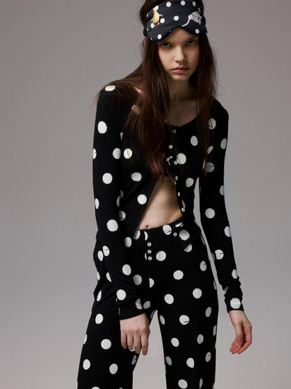 1JINN STUDIO Playful Contrast Polka Dot Cardigan Women&
