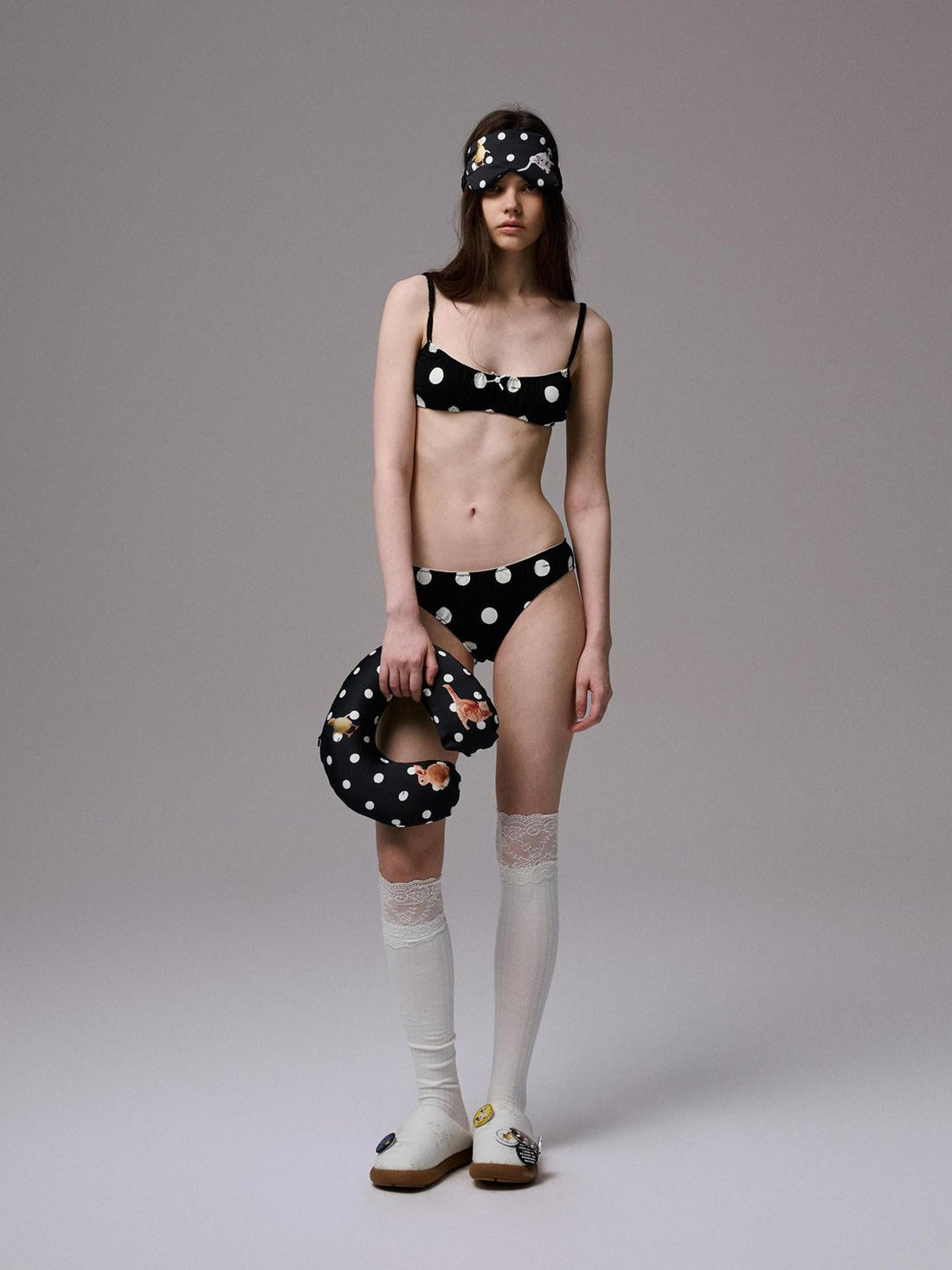 1JINN STUDIO Playful Contrast Polka Dot Lace Trim Wireless Women&