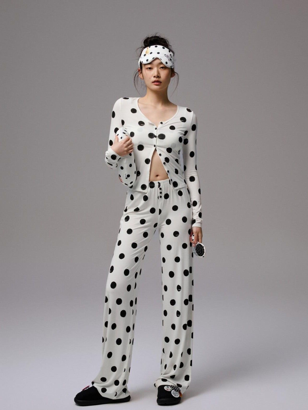 1JINN STUDIO Playful Contrast Polka Dot Lace Trim Wireless Women&