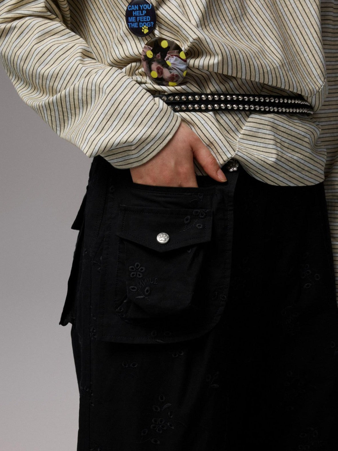1JINN STUDIO Pleated Balloon Embroidered Multi Pocket Women&
