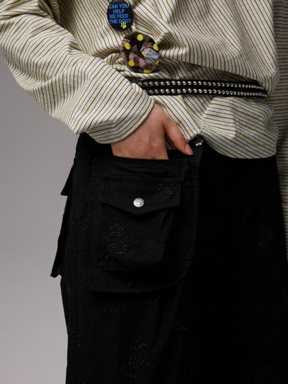 1JINN STUDIO Pleated Balloon Embroidered Multi Pocket Women&