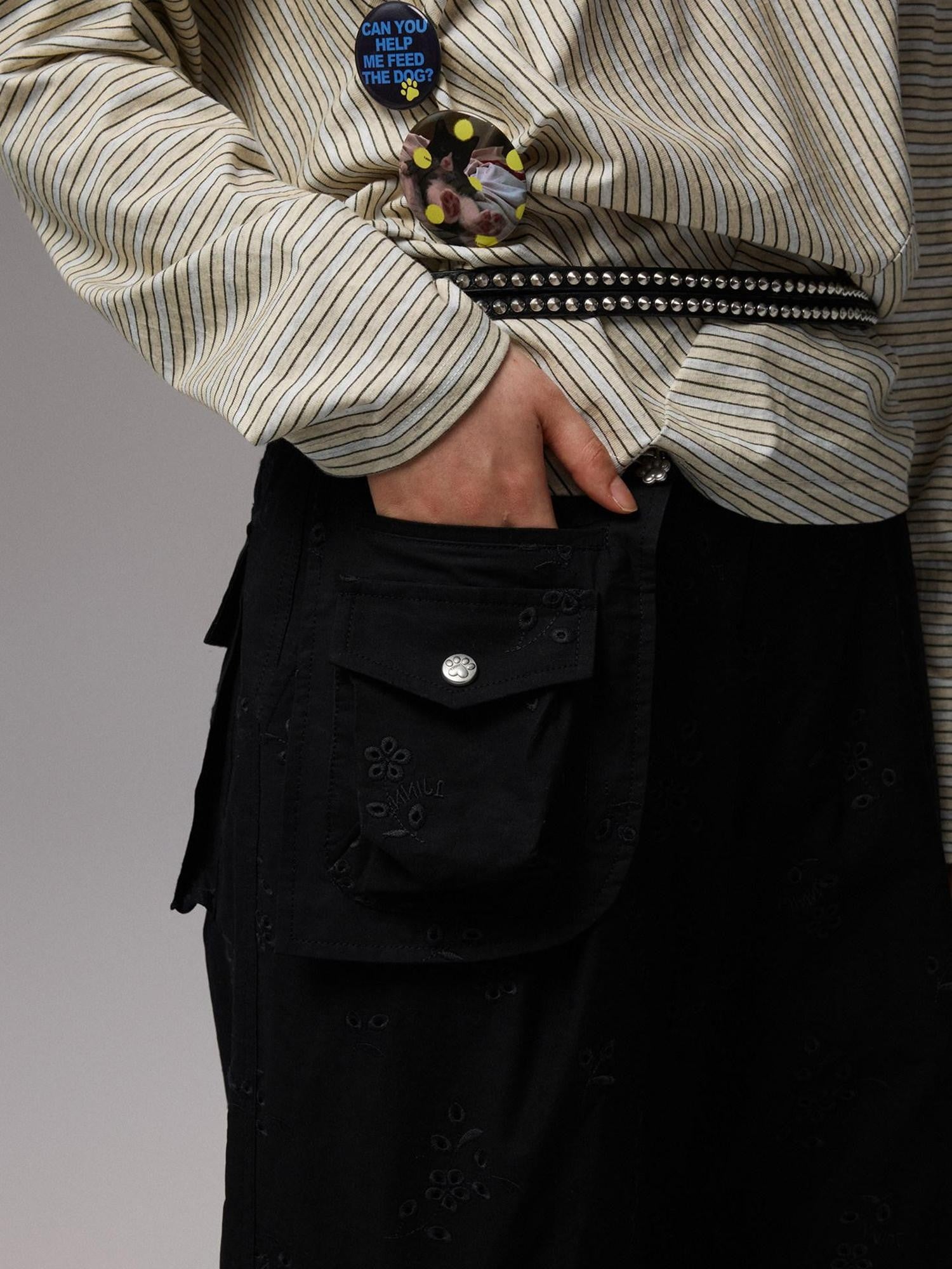 1JINN STUDIO Pleated Balloon Embroidered Multi Pocket Women&