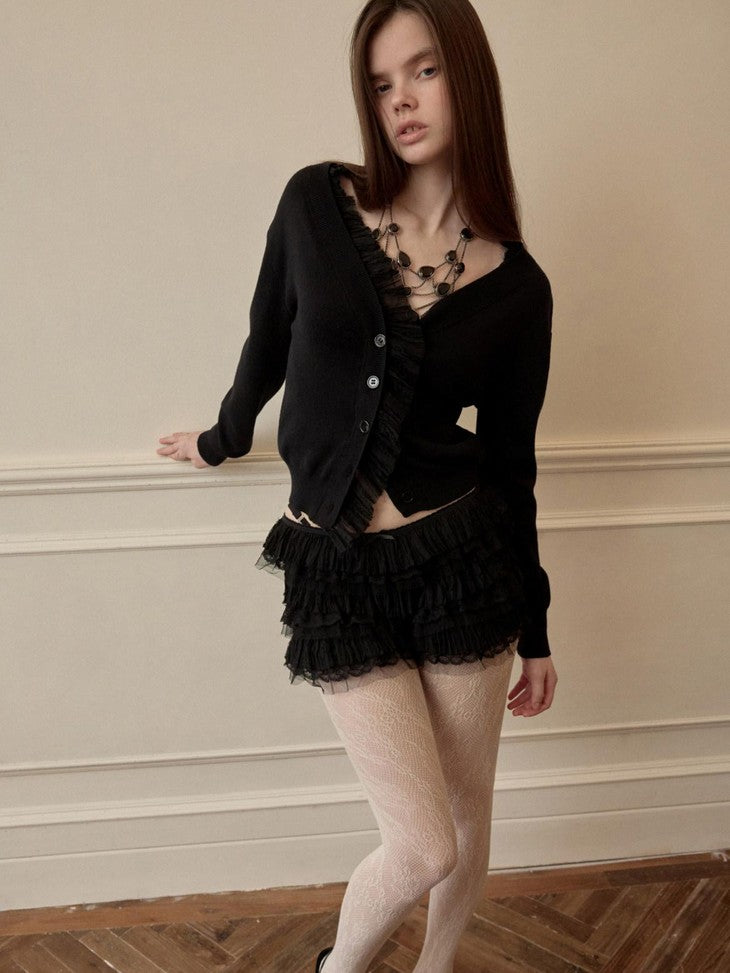 1JINN STUDIO Pleated Lace Patchwork Women&