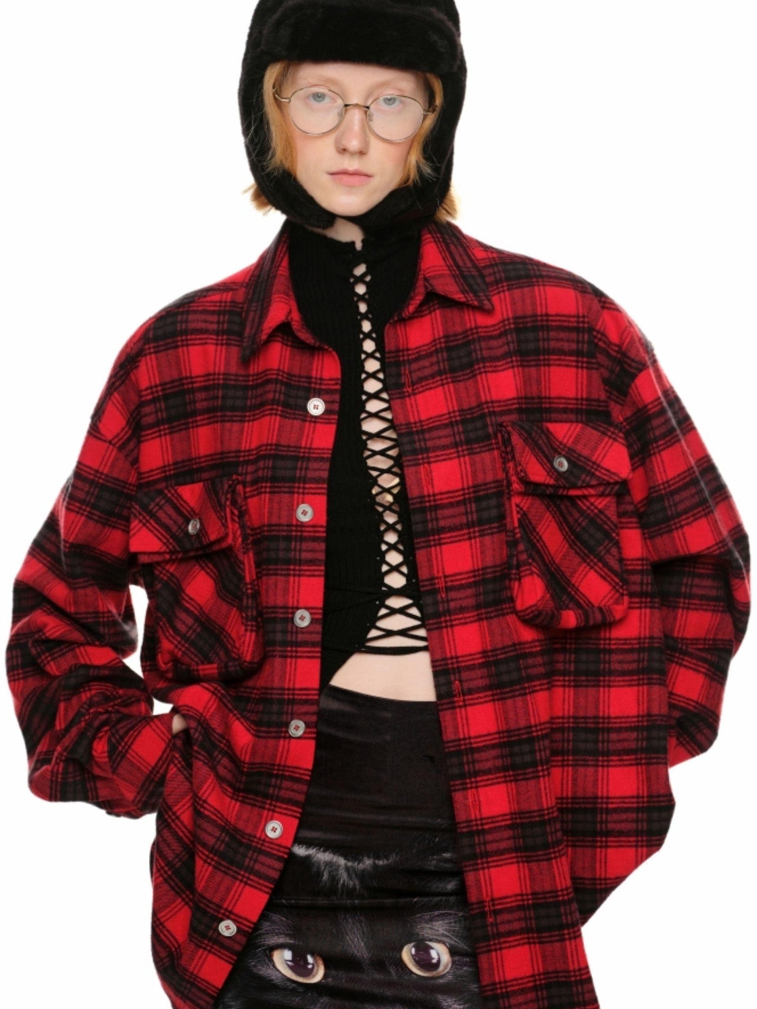 1JINN STUDIO Plush Multicolor Earflap Aviator Women&