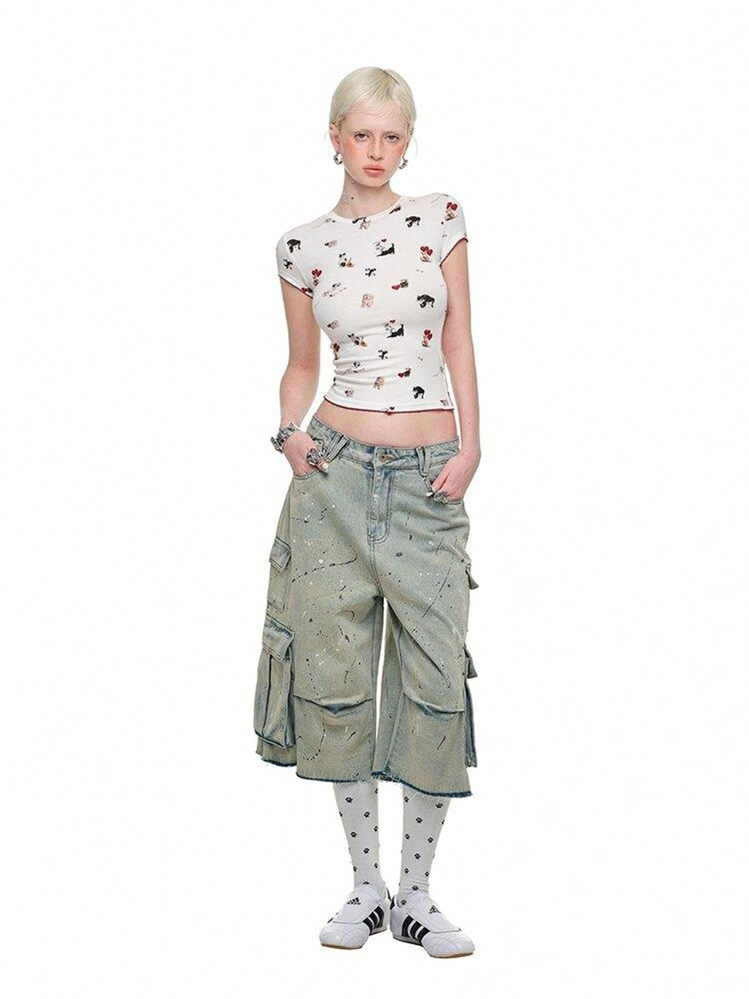 1JINN STUDIO Polka Dot Animal Print Round Neck Women&