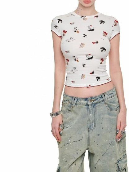 1JINN STUDIO Polka Dot Animal Print Round Neck Women&