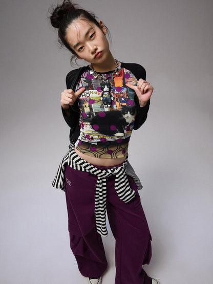 1JINN STUDIO Polka Dot Cat And Dog Print Colorblock Slim Women&