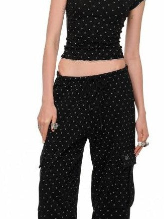 1JINN STUDIO Polka Dot Cat Paw Crew Neck Slim Fit Short Sleeve Women&