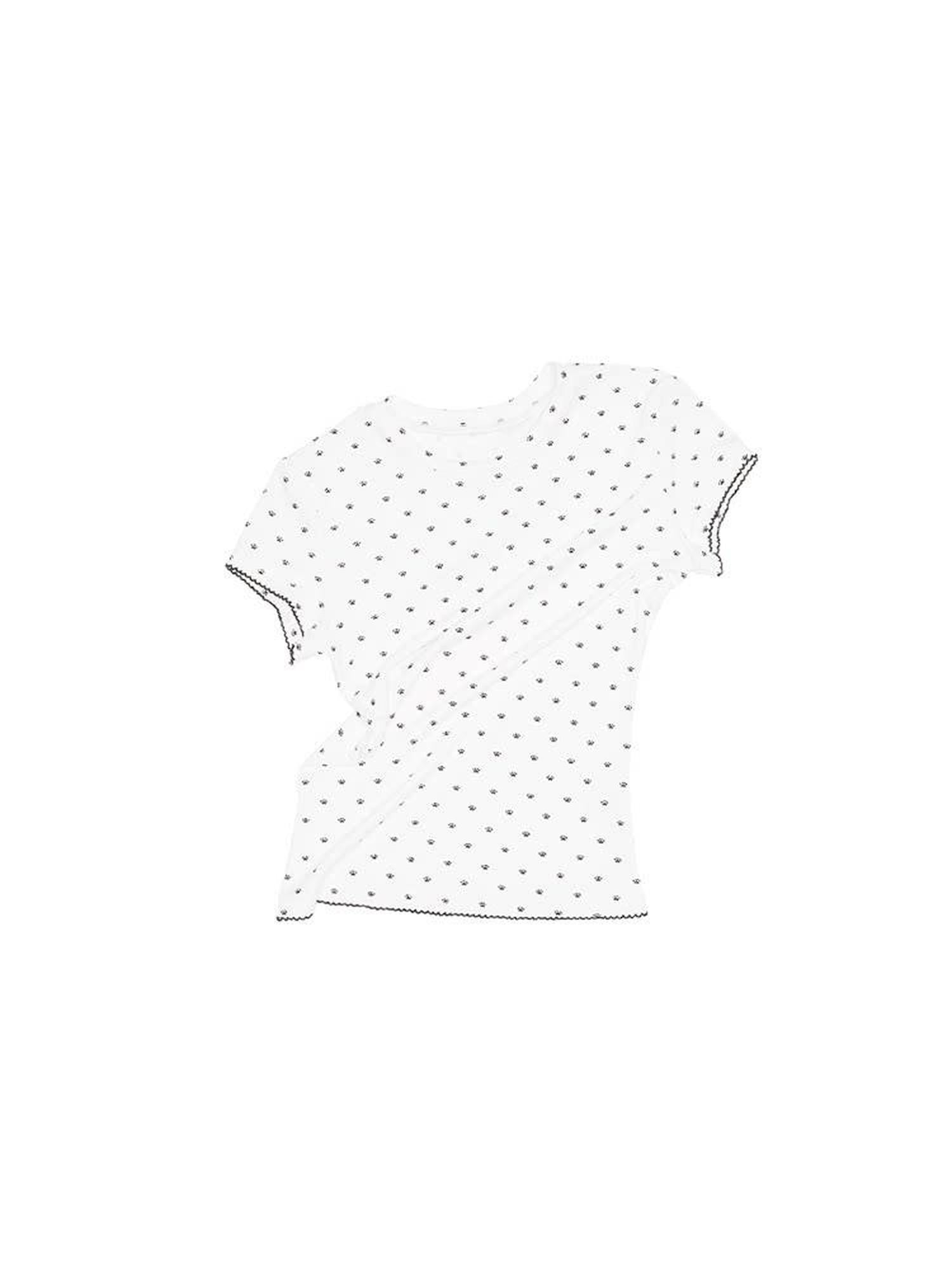 1JINN STUDIO Polka Dot Cat Paw Crew Neck Slim Fit Short Sleeve Women&