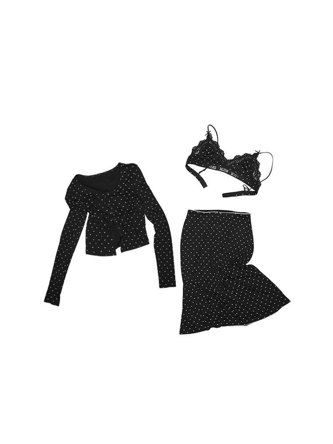 1JINN STUDIO Polka Dot Cat Paw Lace Crop Cardigan Bustier Bodycon Women&