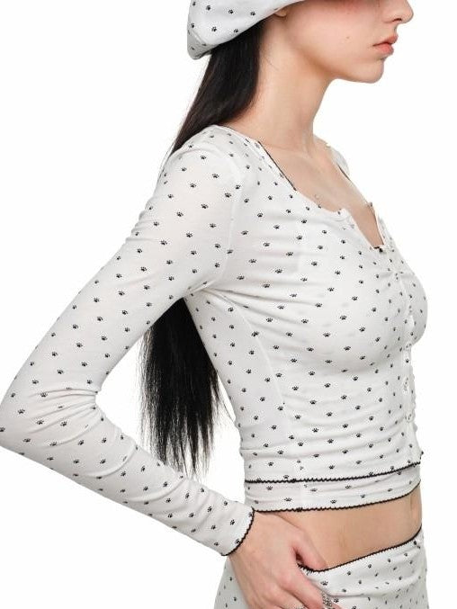 1JINN STUDIO Polka Dot Cat Paw Lace Crop Cardigan Bustier Bodycon Women&